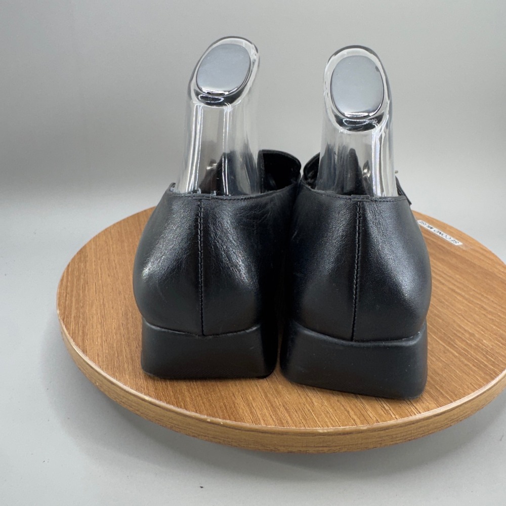 Etienne Aigner Loafers 9.5 Black Square Toe Leather Buckle 90s Dark Academia - Picture 4 of 10
